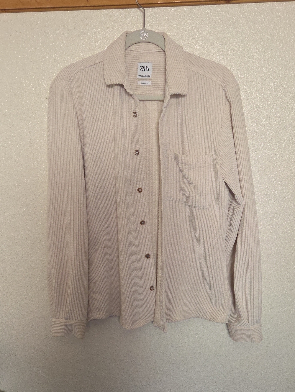 ZARA Woman's Light Beige Ribbed Button-Down Shirt
